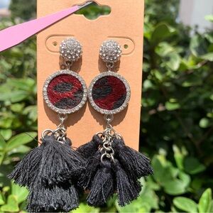New faux fur animal print and tassel statement earrings